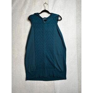Title Nine Teal Blue Sleeveless Hooded Sweater Vest Chevron Zip Front XL